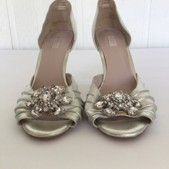 NORDSTROM GLINT SILVER WEDDING HEELS SIZE 9.5 - Picture 3 of 13